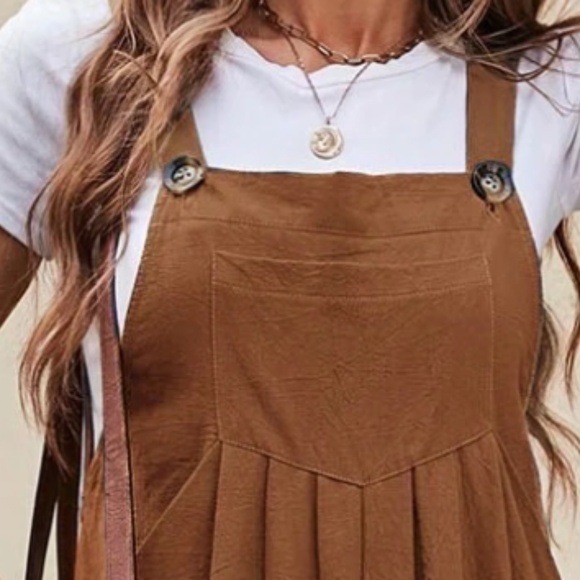 Pleated Wide leg Pockets Cotton Jumper Jumpsuit - Picture 6 of 7